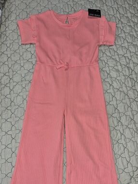 okie dokie Coral Pink Ribbed Short-Sleeve Jumpsuit with Tie Waist